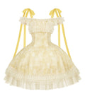 Vielseitiger Lolita-Ausschnitt mit Print und Blumenmuster in Gelb mit hellem Schmetterling