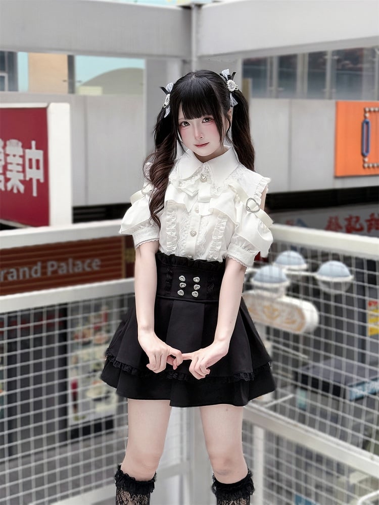 Skirt High Tiered Black Kei Waist Jirai