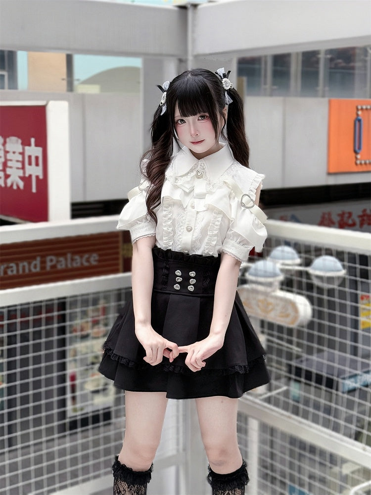 Black Kei Jirai Skirt Tiered Waist High