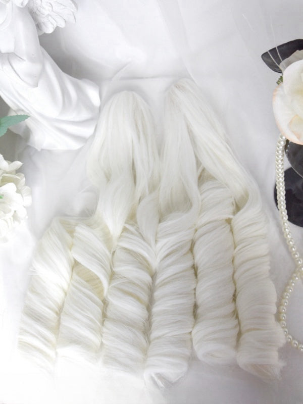 Cremeweiße Perücke im kurzen Bobschnitt mit Pony+Doppelte Pferdeschwanzklammern