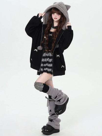 Schwarz/Rosa Kapuzenjacke mit Hasen-Katzenohren-Design