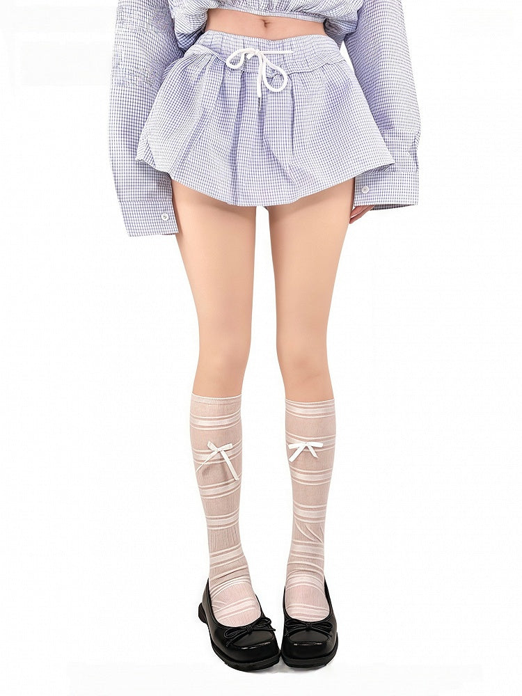White/Beige Decorated Bowknot Ballet-Style Socks Thin Calf
