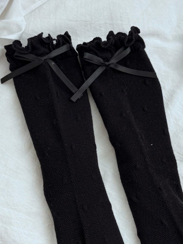 Muster Polka-dot Bowknot Details Wadenbündchen Socken Rüschen Weiß/Schwarz/Rosa/Blau/Gelb