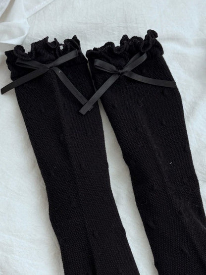 Muster Polka-dot Bowknot Details Wadenbündchen Socken Rüschen Weiß/Schwarz/Rosa/Blau/Gelb