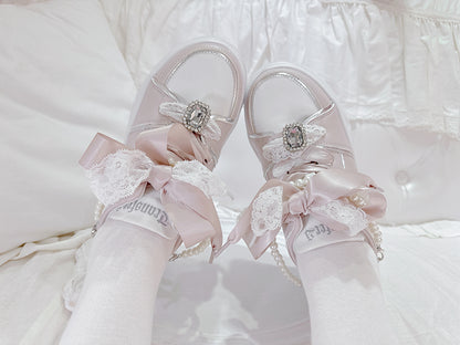 Jirai Kei – Rosa Plateauschuhe mit Strasssteinen und abnehmbarer Perlenkette