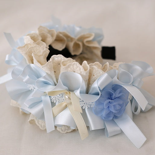 and Elegant Blue Lolita Light Beige Bows With Flower KC