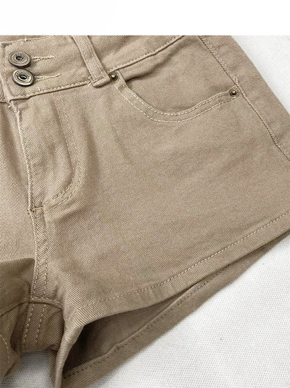 Vintage Khaki Low Waist Glamorous Slim-fitting Denim Shorts
