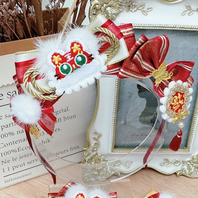 Red Applique And Lolita KC Bowknot Tiger Qi Letter