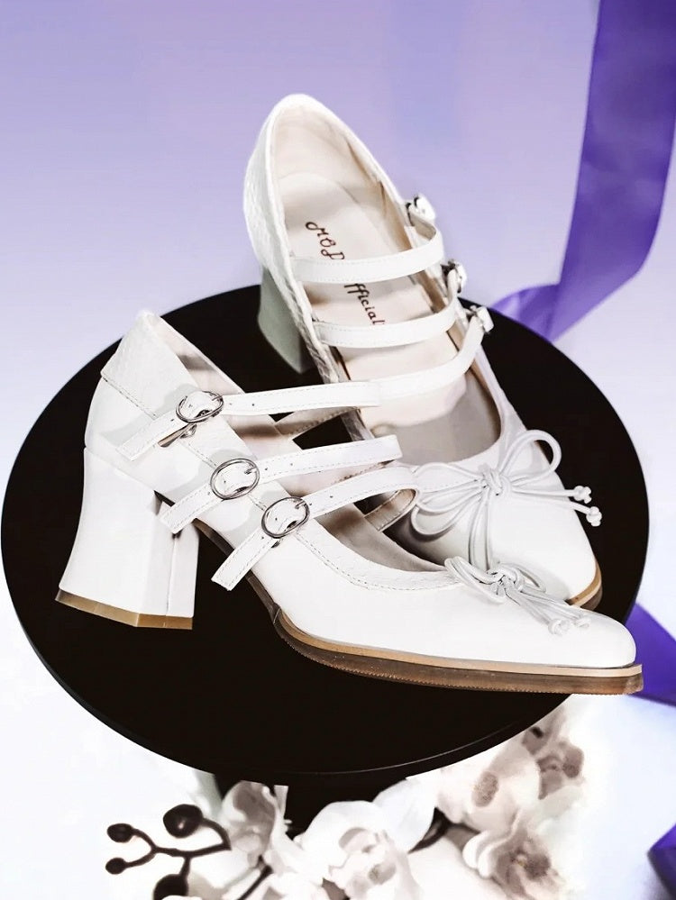 Top Square PU Bow at Shoes White - Toe Gothic