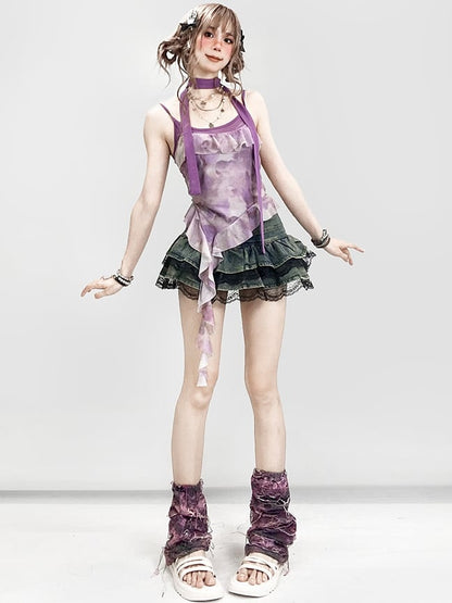 スカートトリム ビタースイート レース デニム ブルー ティアード