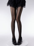 White/Black Pattern Tights Floral Creamy Vertical Striped