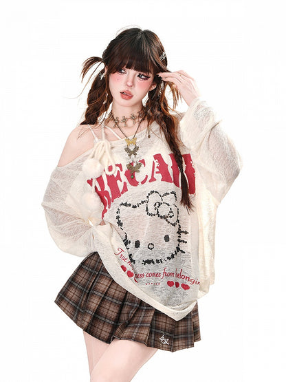 Faltenrock im modischen Stil mit Schnallengürtel und freiem Plaid Preppy Coffee Millard