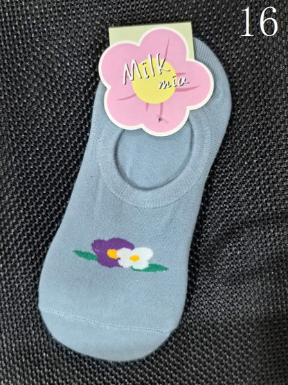 Cake/Apple/Bear/Puppy/Bowknot/Polka-dot/Striped Pattern/Floral Options Socks Ankle Colorful Print 17 With