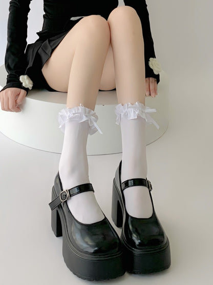 Ruffled Ankle Socks with Bowknot Details - Xi Shang Mei Shao
