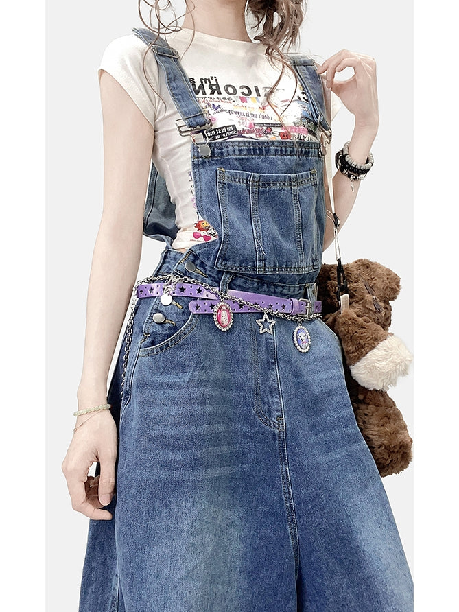 Jeans Schnitt Blau Y2K Weites Bein Bittersweet Overall