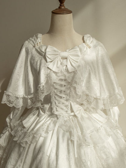 Weißes Cape-Design Shiro-Kleid Rosettenstoff Hanayome Lolita Einteiler