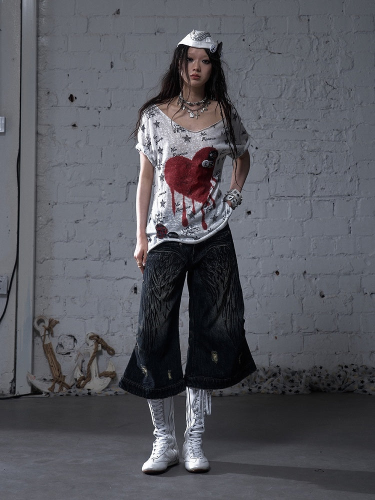 Angel Blau/Gelb Faded Wash Distressed Holes