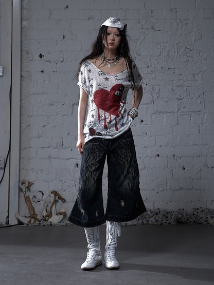 エンジェルブルー/イエロー フェードウォッシュ ディストレストホールズ