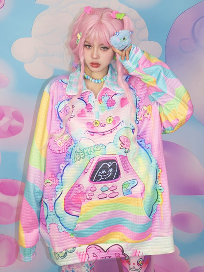 プリントスウェットシャツ ファッション 漫画 カラフル ギャル