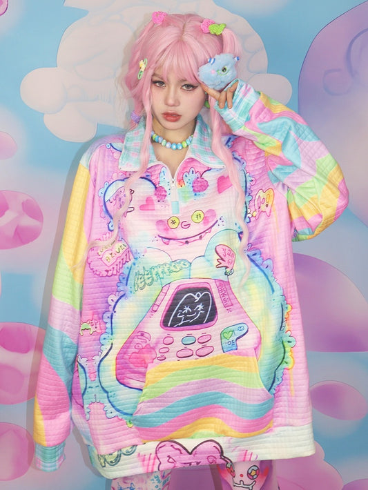 プリントスウェットシャツ ファッション 漫画 カラフル ギャル