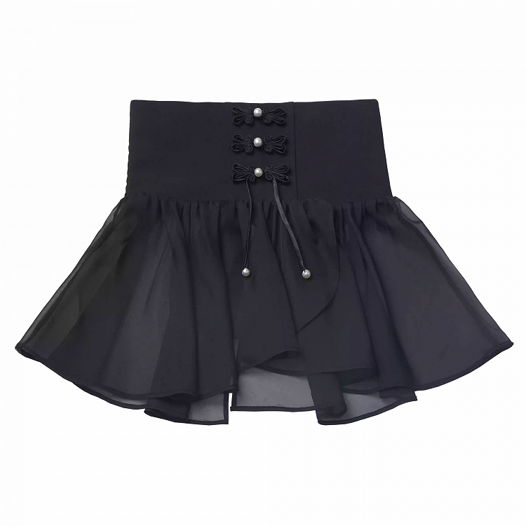 Overlay Korsett Gürtel Mesh Stil Schwarz Cheongsam Knoten Knöpfe