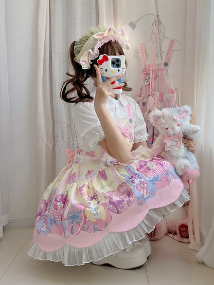 Dress Gift Sweet Yellow Box Print Overall Bunny and Lolita