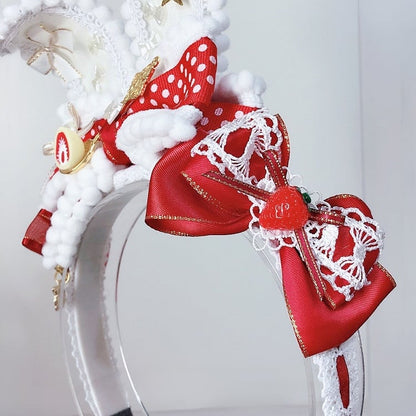 Sweet KC Details Bunny Lolita Ears Strawberry Decorated Bowknot RedWhite