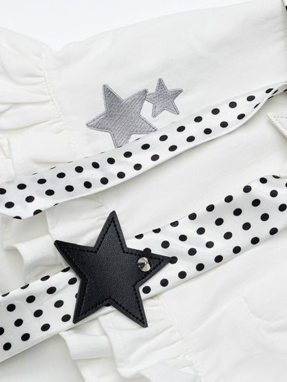 White Ruffled Shorts with Star & Puppy Embroidery - Languid Park