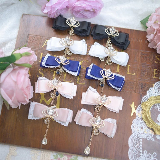 Kei Moon Jirai 6 Hairclips Bowknot Colors Crown Rhinestone with Teardrop Charm