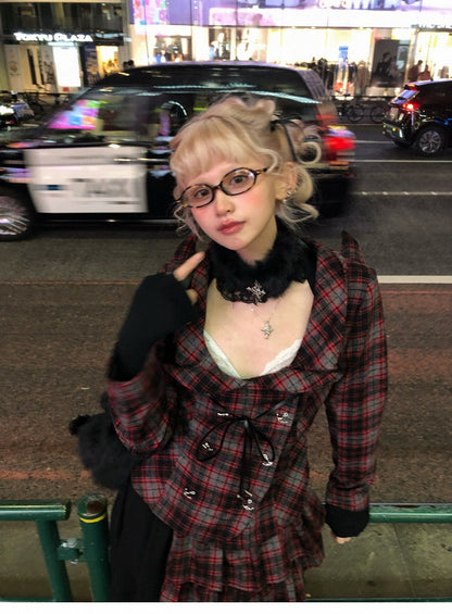 Choker with Trim and Lace Black Cross Plush Charm