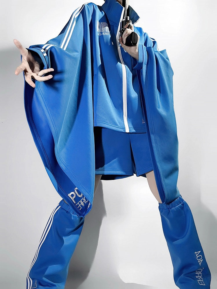 Lolita with Wide Ouji Sleeves Techwear Blue Sporty Jacket Cyberpunk