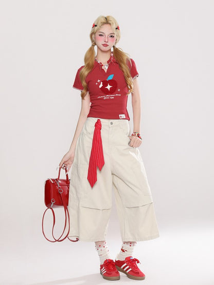 Shorts Loop Wide-Leg Scarf with Belt Beige Tie