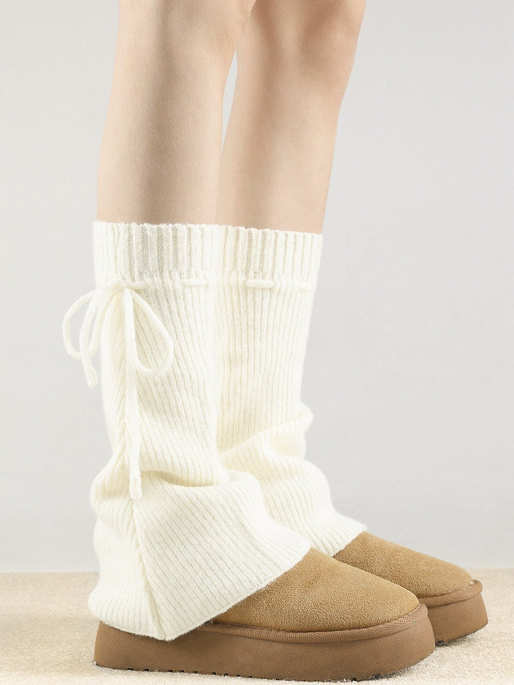 Leg Bow Accents Ribbed with Knit Colors) Warmers Tie (3