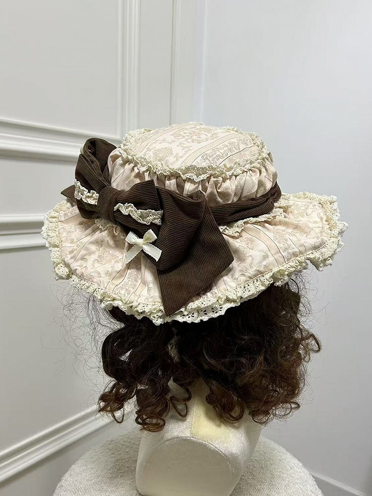 Green Bowknot Cream Baby Decorated Brown Hat /