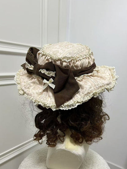 Green Bowknot Cream Baby Decorated Brown Hat /