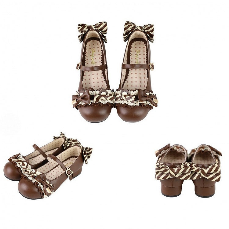 Bow Lolita Shoes Accents - Sweet Low-heel Brown