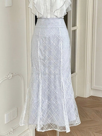 Elegant Blue Sequin Mermaid Skirt - Smyster