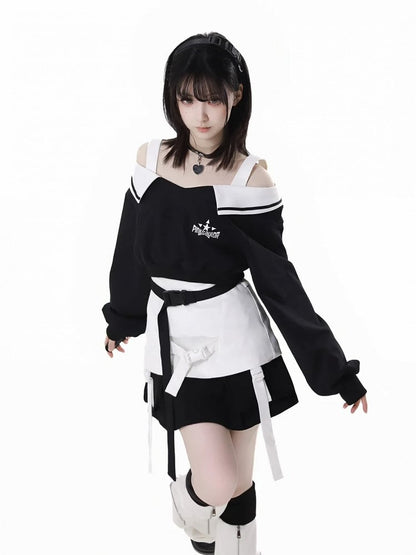 Snap Details Techwear Skirt Black Wasteland Punk