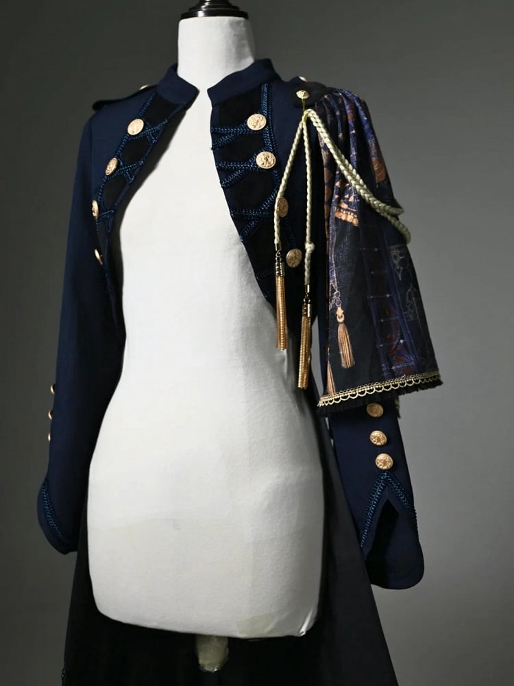 Blue Tailcoat One-shoulder Detachable Knight Dark Cape