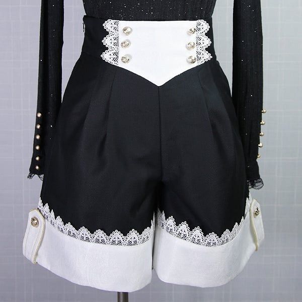 Ouji Lolita Gold Black High-Waisted Shorts Prince with Buttons
