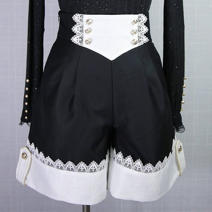 Ouji Lolita Gold Black High-Waisted Shorts Prince with Buttons