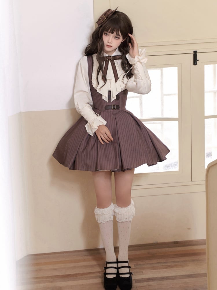 Classic Lolita Short JSK Set with Shirt and Accessories in Brown