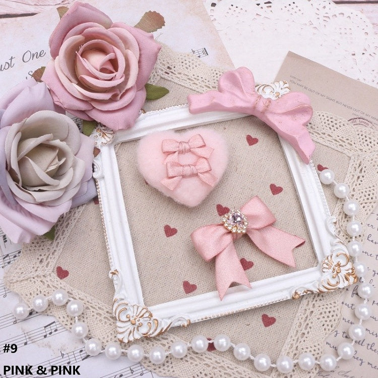 Jirai Plush Heart 10 Options Kei Color Bowknot Hairclips