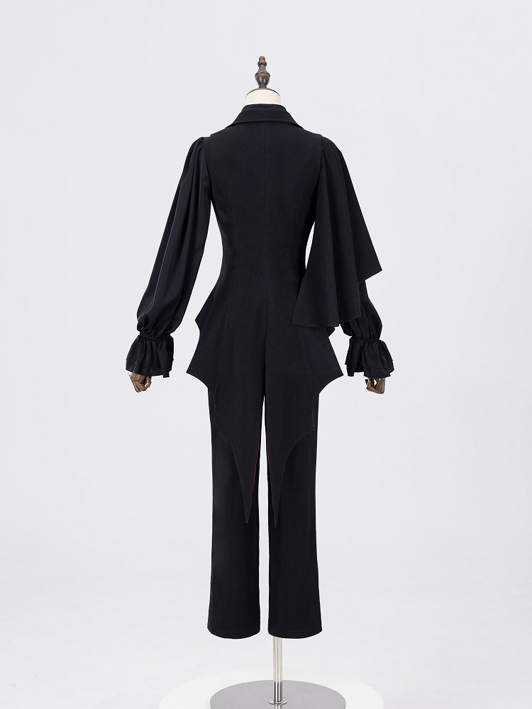 Vampire Prince Black and Red Split-Tail Waistcoat with One-Shoulder Cape - DevilInspired Exclusive Collection