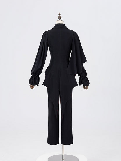 Vampire Prince Black and Red Split-Tail Waistcoat with One-Shoulder Cape - DevilInspired Exclusive Collection