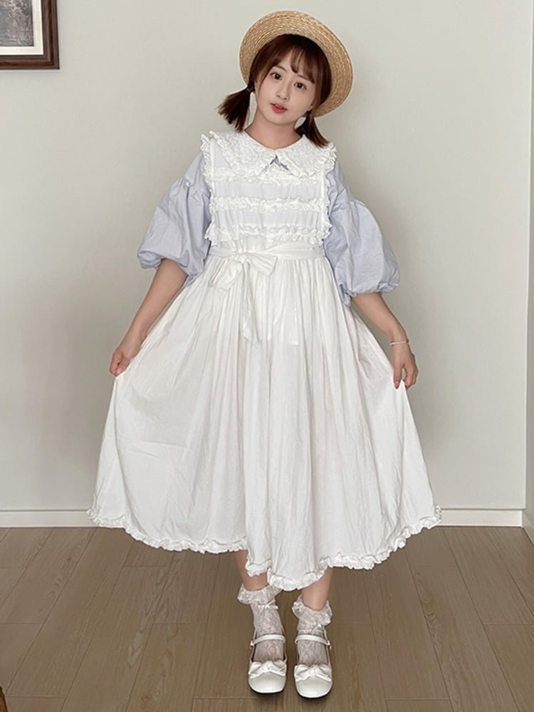 Weißes ärmelloses Kleid mit Volantsaum