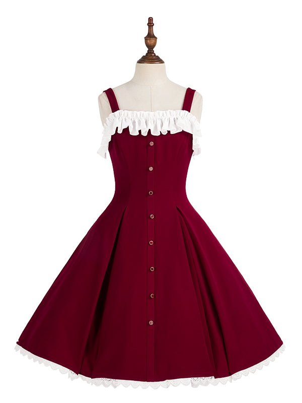 Kleid Fit Lolita Slim Fashion Taille Rot Elegant