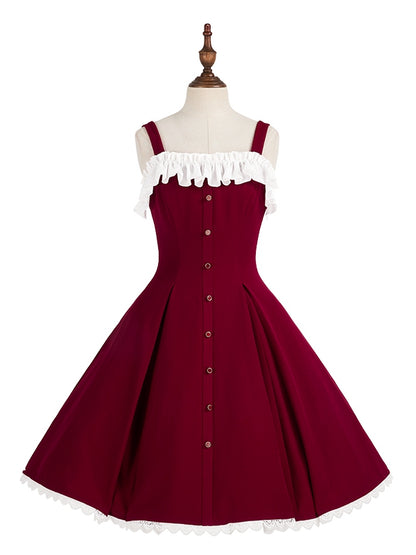 Kleid Fit Lolita Slim Fashion Taille Rot Elegant