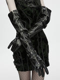 Cross Studded Zipper Long Arm Goth Gloves in Black - Punk Rave