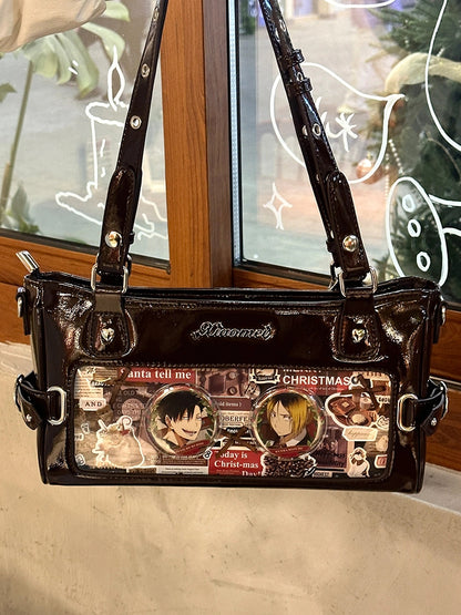 Versatile Ita Brown Leather PU Bag Transparent-Window
